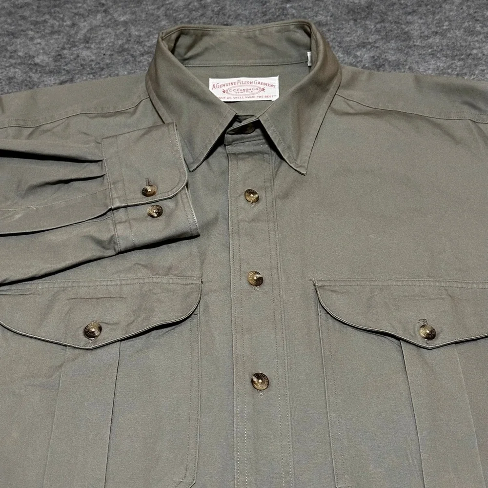 C.C. Filson Work Shirt Mens L Green USA Made Y2K Utility Chore Pockets - Picture 1 of 13